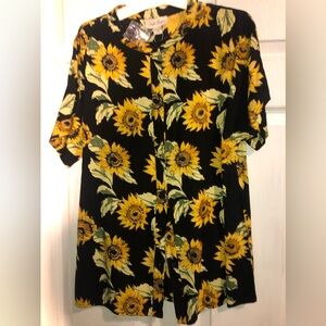 - NWT size S/P outstanding sunflower print on black background, button up …